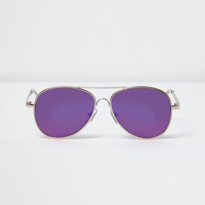 Boys gold purple lens aviator sunglasses